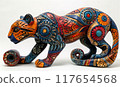 Intricate Wooden Jaguar Alebrije Sculpture with Traditional Mexican Patterns 117654568