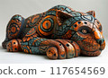 Intricate Wooden Jaguar Alebrije Sculpture with Traditional Mexican Patterns 117654569