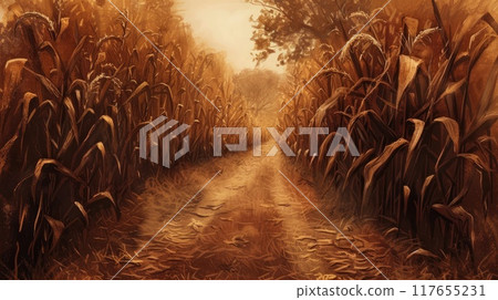 Corn ready for harvest. Generative AI Corn ready for harvest. Generative AI 117655231