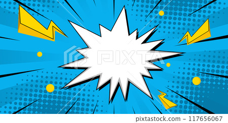 Halftone Pop Art Style Starburst Pattern Cartoon Background Vintage tone light effect. Vector illustration wow gradient design banner Halftone Pop Art Style Starburst Pattern Cartoon Background Vintage tone light effect. Vector illustration wow gradient design banner 117656067