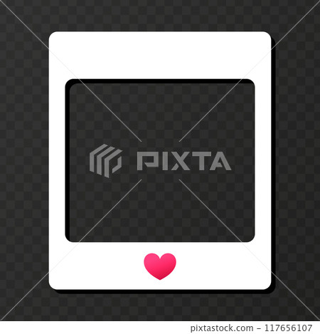 Empty photo frame on dark background. Blank photo border decorated with heart. Vector illustration Empty photo frame on dark background. Blank photo border decorated with heart. Vector illustration 117656107
