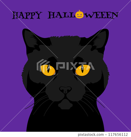 Halloween greeting card with black cat in realistic style. Vector illustration Halloween greeting card with black cat in realistic style. Vector illustration 117656112