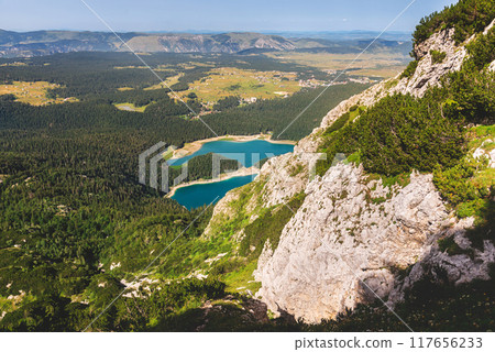 Panorama of Black Lake from Mountain Hiking Trail 117656233