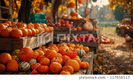 Pumpkins market in the autumn. Pumpkins market in the autumn. 117656517