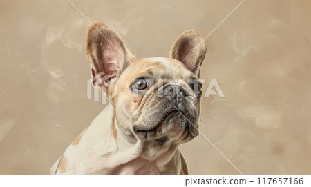 French Bulldog. Close-up photo portrait on a beige background 117657166