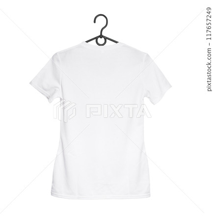 white woman t-shirt on hanger white woman t-shirt on hanger 117657249