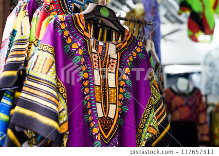 beautiful colorful clothes at african market beautiful colorful clothes at african market 117657311
