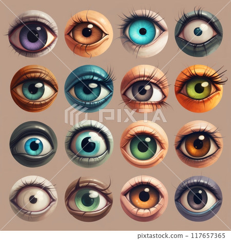 Mystical Multicolor Eye pattern. Different fantastic circle shape eyes. Generated AI 117657365