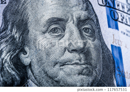 Benjamin Franklin on dollar bill 117657531