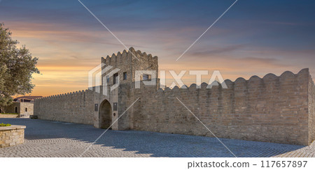 External facade of the Ateshgah Fire Temple in Baku, Azerbaijan, a historic Zoroastrian temple External facade of the Ateshgah Fire Temple in Baku, Azerbaijan, a historic Zoroastrian temple 117657897