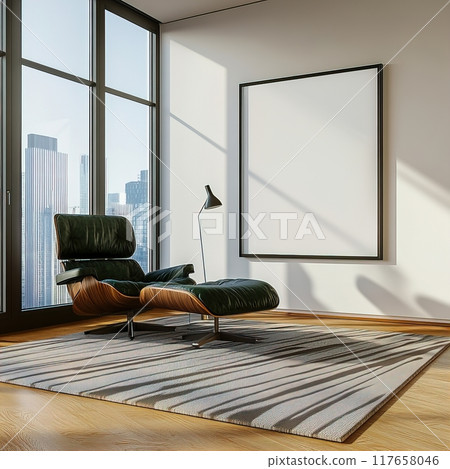 Empty Frame Mockup, Wall Art Template Blank Poster Print Artwork Product Placement, Mid-Century Home Interior Empty Frame Mockup, Wall Art Template Blank Poster Print Artwork Product Placement, Mid-Century Home Interior 117658046