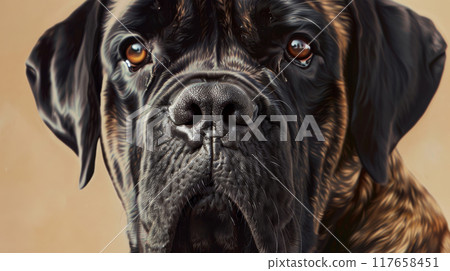 English Mastiff . Close-up photo portrait on a beige background English Mastiff . Close-up photo portrait on a beige background 117658451