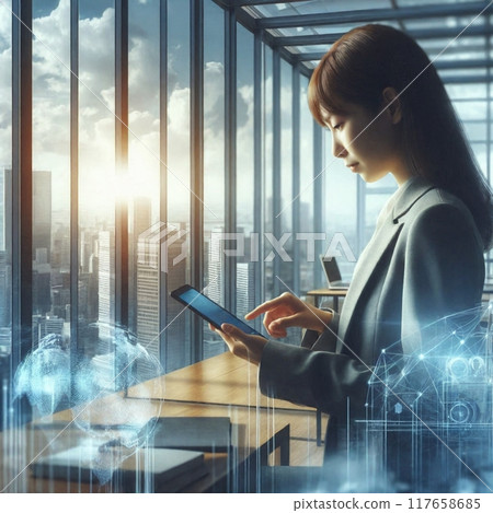 Smart work in an office with natural light Smart work in an office with natural light 117658685