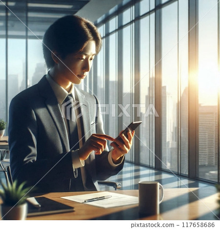 Smart work in an office with natural light 117658686