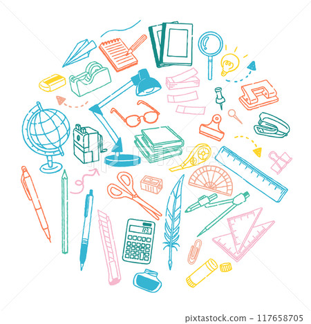 Stationery image icon illustration circle hand-drawn line drawing 117658705
