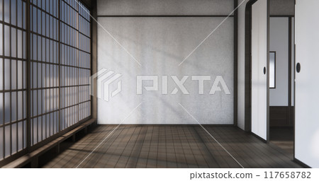 Modern japan room wooden floor on wall design. Modern japan room wooden floor on wall design. 117658782