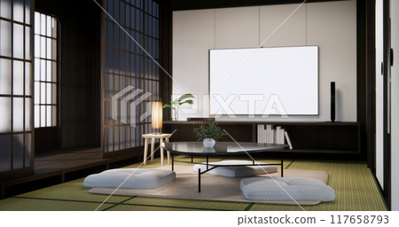 japan low table and pillow in modern living room colorful style. 3D render 117658793