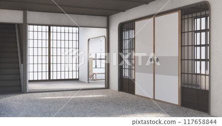 Modern japan room wooden floor on wall design. Modern japan room wooden floor on wall design. 117658844