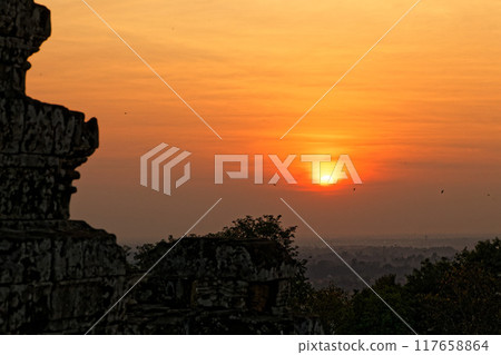 Cambodia, sunset at Phnom Bakheng temple 117658864