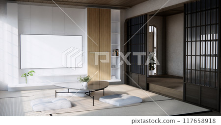 japan low table and pillow in modern living room colorful style. 3D render 117658918