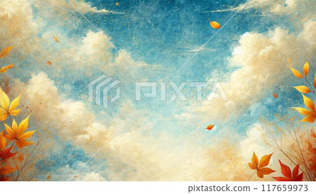 Autumn sky and autumn leaves 117659973