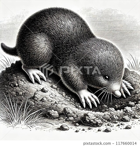 A line drawing of a black mole digging in the ground 117660014