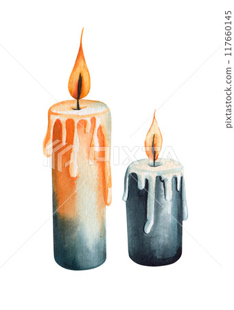 halloween candles on isolated white background, watercolor illustration, hand drawing clip art halloween candles on isolated white background, watercolor illustration, hand drawing clip art 117660145