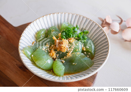 Sashimi konjac topped with condiments Sashimi konjac topped with condiments 117660609