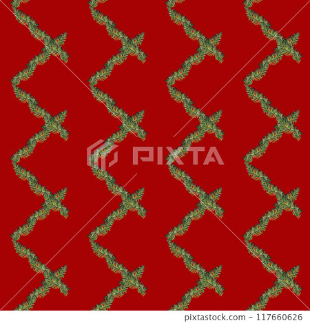 Christmas green fresh fir branches. Modern seamless pattern. Watercolor botanical illustration isolated on red background. Ornament template for fabric textile, wrapping paper, wallpaper, scrapbook Christmas green fresh fir branches. Modern seamless pattern. Watercolor botanical illustration isolated on red background. Ornament template for fabric textile, wrapping paper, wallpaper, scrapbook 117660626