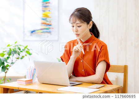 Teleworking woman Teleworking woman 117660695
