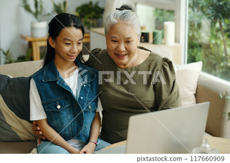 Grandma Using Laptop With Granddaughter Grandma Using Laptop With Granddaughter 117660909