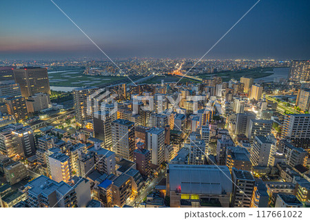 [夜景]川崎市和大田區的街景[川崎市政府本館展望大廳Sky Deck] 117661022