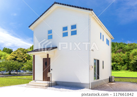 Newly built house exterior: White house Newly built house exterior: White house 117661842