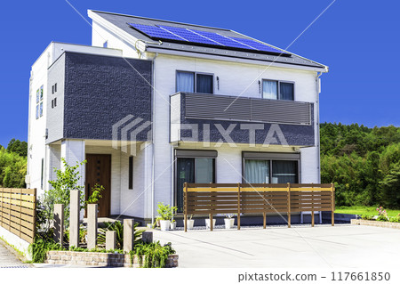 帶太陽能電池板和陽台的生態住宅_反射版 117661850