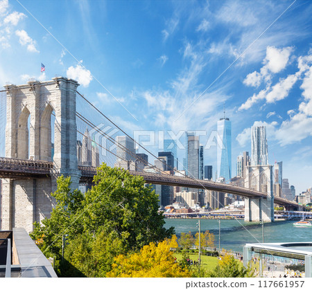 Brooklyn bridge and Manhattan skyscrapers 117661957
