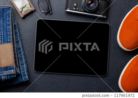 Men's Clothing on stone Background Men's Clothing on stone Background 117661972