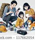 Family checking disaster prevention goods 117662054