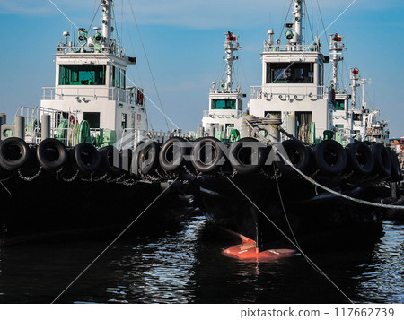 Tugboat anchored in port Tugboat anchored in port 117662739