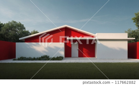 modern house in red and white colors 117662882