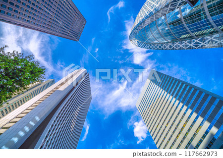 Tokyo cityscape in August, Japan. Shinjuku Center Building, Sompo Japan, Cocoon Tower, etc. seen on the 20th Tokyo cityscape in August, Japan. Shinjuku Center Building, Sompo Japan, Cocoon Tower, etc. seen on the 20th 117662973