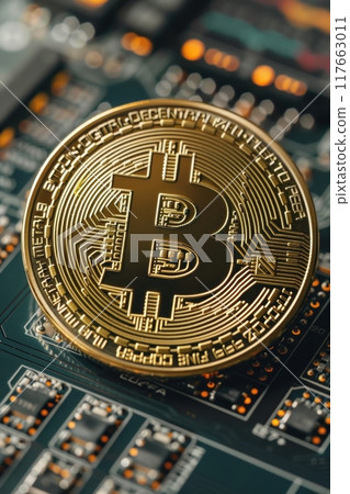 Bitcoin trading session, digital exchange platform, top view, featuring transaction flow, advanced tone, black and white 117663011