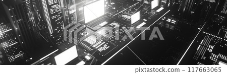 Highspeed digital transactions, secure exchange, top view, featuring advanced algorithms, advanced tone, black and white 117663065