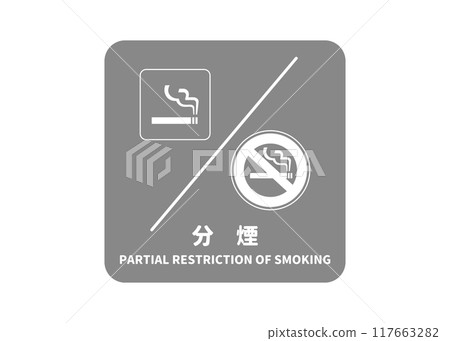 Separation of smoking and non-smoking areas A transparent gray sign indicating the distinction between non-smoking and smoking areas Sign Illustration 117663282
