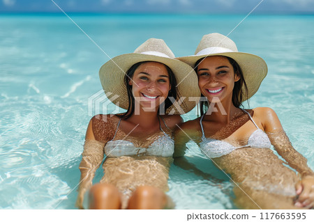 Happy pretty gen z young women, cute girls looking at camera. Portrait. Happy pretty gen z young women, cute girls looking at camera. Portrait. 117663595