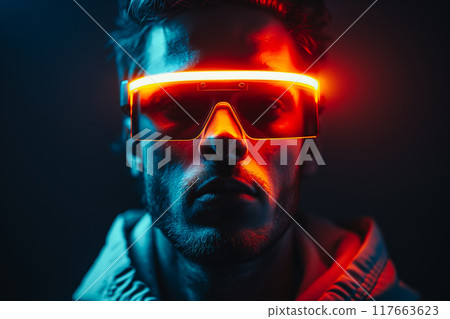 Smart man looking data or connecting with big data or virtual reality by using goggle or VR headset. Smart man looking data or connecting with big data or virtual reality by using goggle or VR headset. 117663623
