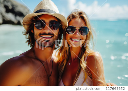 Lifestyle portrait of attractive young woman and her handsome boyfriend 117663652