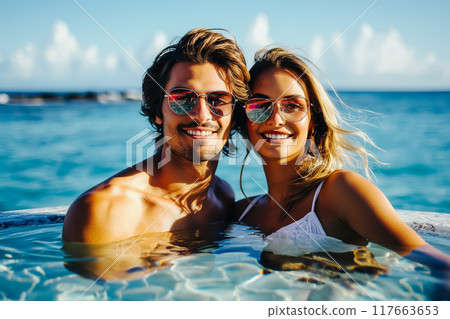 Lifestyle portrait of attractive young woman and her handsome boyfriend Lifestyle portrait of attractive young woman and her handsome boyfriend 117663653