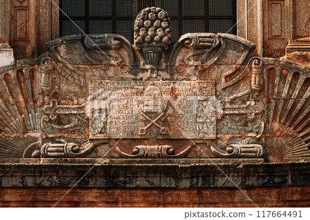 Old Goa, India. Close Up Wall Of Cathedral Of St. Paul In Sunny Day Old Goa, India. Close Up Wall Of Cathedral Of St. Paul In Sunny Day 117664491