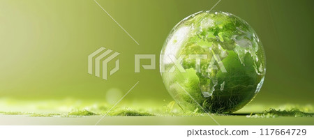 Green Earth globe on a green background. 117664729