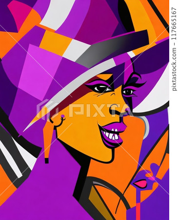 abstract expressionist creepy cute cartoon unreal big head and big eye monster face character. 117665167